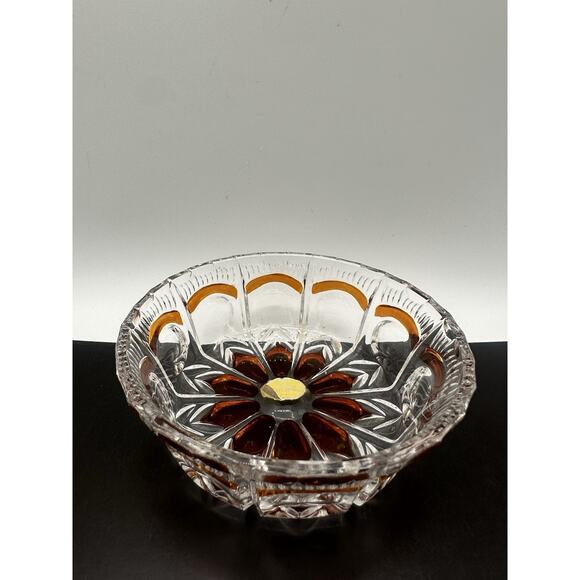 Amber Crystal Dish Echt Bleikristall Gepresst Rare Find Lead - Picture 1 of 8